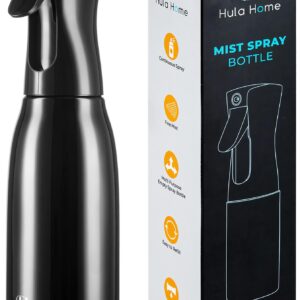 Hula Home Spray Bottle for Hair (20oz/590ml) – Powered by Flairosol® Spray Technology – Continuous Ultra Fine Mist Sprayer – For Hairstyling, Cleaning, Salons, Plants, Essential Oil & More – Black