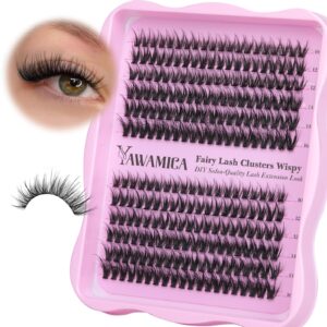 Yawamica Lash Clusters Wispy Cluster Eyelash Extensions 50D Medium Volume Eyelash Clusters D Curly Individual Lashes 10-16mm Length Cluster Lashes Natural False Lashes Clusters DIY Lash by Self