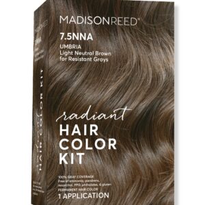 Madison Reed Radiant Hair Color Kit, Light Neutral Brown for 100% Coverage of Resistant Gray Hair, Ammonia-Free, 7.5NNA Umbria Light Brown, Permanent Hair Dye, Pack of 1