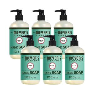 MRS. MEYER’S CLEAN DAY Liquid Hand Soap, Cruelty Free and Biodegradable Hand Wash Made with Essential Oils, Basil Scent, 12.5 oz – Pack of 6