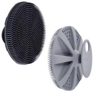 INNERNEED Food-Grade Soft Silicone Body Scrubber Shower Brush Handheld Cleansing Skin Brush, Gentle Exfoliating and Lather Well (Black+Gray)
