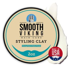 Smooth Viking Hair Clay for Men – Strong Hold, Hair Cream for Men, Clay Pomade for Men, Hair Paste for Men, Hair Styling Clay, Mens Hair Products, Hair Styling Products Matte Finish, Made in USA, 2oz