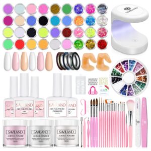 Saviland Acrylic Nail Kit with U V Light – Nails Kit Acrylic Set with Glitter Colors Glue for Beginner DIY Nail Art Extension