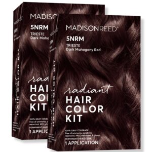 Madison Reed Radiant Hair Color Kit, Dark Auburn Red for 100% Gray Coverage, Ammonia-Free, 5NRM Trieste Red, Permanent Hair Dye, Pack of 2