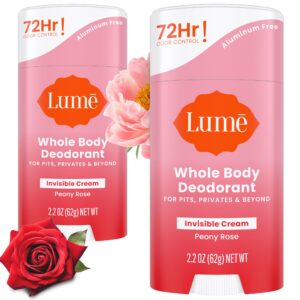 Lume Deodorant Cream Stick – Underarms and Private Parts – Aluminum-Free, Baking Soda-Free, Hypoallergenic, and Safe For Sensitive Skin – 2.2 Ounce (Pack of 2) (Peony Rose)