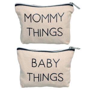 Pearhead Mommy and Baby Canvas Pouch Set, Gift For New Moms, Matching Travel Cases for New Mothers and Expecting Moms, Minimalist Cosmetic and Accessory Bag, Set of 2