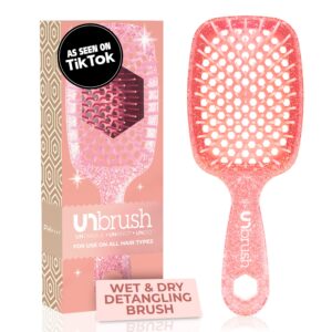 FHI Heat UNbrush Detangling Brush for Pain-Free Brushing on All Wet or Dry Hair Types — Durable DuoFlex Anti-Static Bristles, Lightweight Handle, Vented Hair Brush, Ruby Peach
