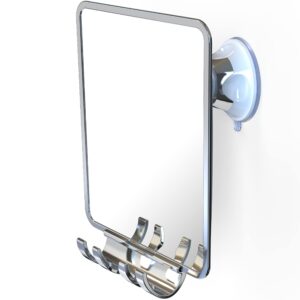 Luxo Shower Mirror, Shower Mirror fogless for Shaving with a Removable Razor Holder – Shaving Mirror for Shower with a Powerful Suction Cup – Shatterproof fogless Mirror for Shower
