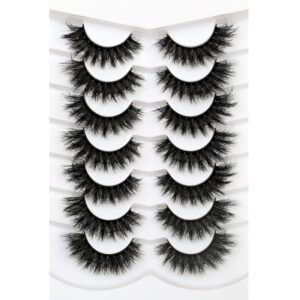 Pooplunch False Eyelashes Fluffy Cat Eye Lashes Dramatic Fake Eyelashes Thick 8D Volume Faux Mink Lashs 7 Pairs Pack