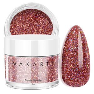 Makartt Acrylic Powder 2Oz Rose Gold Glitter DIY Nail Art For Beginner & Salon At Home Fall Color Mahogany Mirage