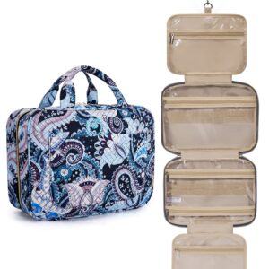 BAGSMART Toiletry Bag Travel Bag with Hanging Hook, Water-resistant Makeup Cosmetic Bag Travel Organizer for Accessories, Shampoo, Full Sized Container, Toiletries (Blue Paisley, Large)