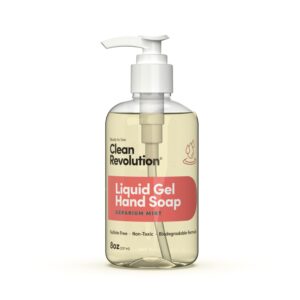 Clean Revolution Liquid Gel Hand Soap, Silky Rich Liquid, Quick Lather, Fast Rinsing, Contains Real Essential Oils (Geranium Mint) 8 Fl Oz
