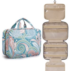 BAGSMART Toiletry Bag Travel Bag with Hanging Hook, Water-resistant Makeup Cosmetic Bag Travel Organizer for Accessories, Shampoo, Full Sized Container, Toiletries (Green Paisley, Large)