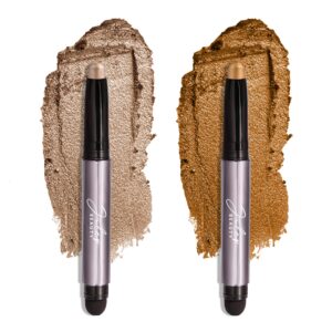 Julep Eyeshadow 101 Crème-to-Powder Waterproof Eyeshadow Stick Duo – Long-Lasting, Crease-Proof, Easy Apply with Built-in Smudger – Silver Moonlight Shimmer & Honey Gold Shimmer