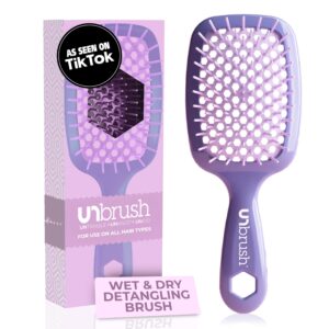FHI Heat UNbrush Detangling Brush for Pain-Free Brushing on All Wet or Dry Hair Types — Durable DuoFlex Anti-Static Bristles, Lightweight Handle, Vented Hair Brush, Lavender Dark Purple