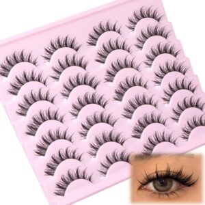 Wispy Lashes Cat Eye Natural False Eyelashes Strip Manga Fake Eyelashes with Invisible Eyelash Band Anime Asian Style False Lashes 14 Pairs Manga Lashes Pack