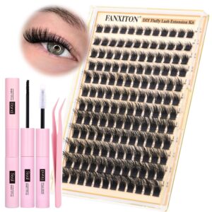 Lash Clusters Kit Natural Lash Extension Thick Cluster Lashes 8-16mm Clusters Eyelash Extensions Wispy Individual Lashes Eye Lash Clusters with Lash Bond and Seal Tweezers Eyelash Extension Kit