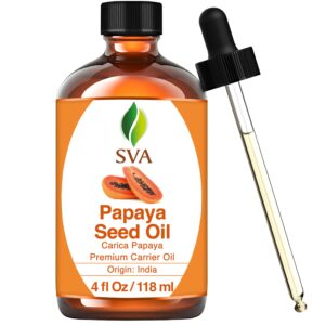 SVA Papaya Seed Oil – 4 Fl Oz – 100% Natural Cold Pressed Papaya Oil – for Face, Skin Care, Hair Care, Scalp Massage & Body Massage – Carrier Oil with Dropper