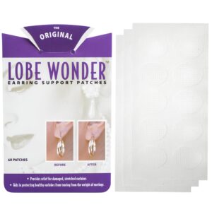 Lobe Wonder – The ORIGINAL Ear Lobe Support Patch for Pierced Ears – Eliminates the Look of Torn or Stretched Piercings – Protects Healthy Ear Lobes from Tearing – 60 Patches – Clear & Latex-Free