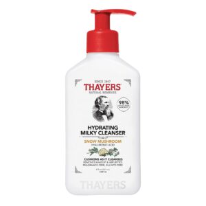 Thayers Milky Face Cleanser with Snow Mushroom, Hyaluronic Acid – Gentle, Hydrating, Dermatologist Recommended for Dry, Sensitive Skin – Paraben Free, 8 oz