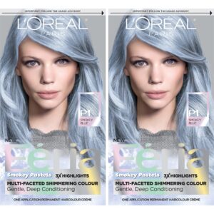 L’Oreal Paris Feria Multi-Faceted Shimmering Permanent Hair Color, 411 Sapphire Smoke (Smokey Blue), Hair Dye Kit, Pack of 2