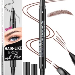 iMethod Curved Eyebrow Pen – Eyebrow Pencil, Brow Pencil 2-in-1 Dual-Ended Microblading Eyebrow Pen with Micro-Fork-Tip & Precise Brush-Tip Create Natural Hair-Like Brows, Last All-Day, Reddish Brown