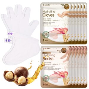 Epielle Hydrating Hand & Foot Masks (Gloves & Socks 12 Pairs) for Dry Hands and Cracked Heels> Spa Day Treatment with Shea Butter> Jojoba Oil & Vitamin E> Mother’s Day Gifts