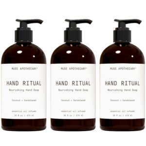 Muse Apothecary Hand Ritual – Aromatic and Nourishing Hand Soap, Infused with Natural Aromatherapy Essential Oils – USDA Certified Biobased – 16 oz, Coconut + Sandalwood, 3 Pack