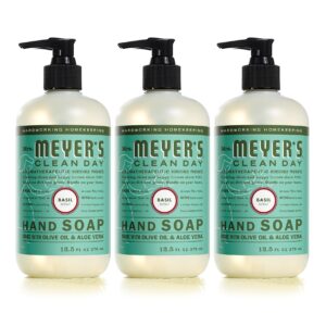 MRS. MEYER’S CLEAN DAY Hand Soap, Made with Essential Oils, Biodegradable Formula, Basil, 12.5 fl. oz – Pack of 3