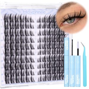 Cat Eye Lash Clusters Kit Spiky Cluster Eyelashes Kit Fairy Eyelash Cluster Anime Individual Lashes Natural Lash Extension Cluster Wispy Manga Cluster Lash Kit with Bond and Seal Lash Glue and Tweezer