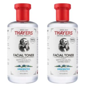 THAYERS Alcohol-Free, Hydrating, Unscented Witch Hazel Facial Toner with Aloe Vera Formula, Vegan, Dermatologist Tested and Recommended, 12 Oz (Pack of 2)