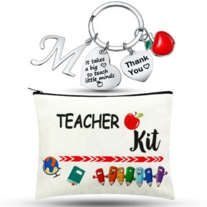 MTLEE Women Teacher Gift Set with Keychain, Makeup Pouch, Initial & Fruit Pendant, Thank You Gift for Teachers, Graduation, Back to School, Travel