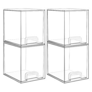 Vtopmart 4 Pack Clear Stackable Storage Drawers,7.6″ H Plastic Organizers Bins for Skincare, Bathroom Supplies,Ideal for Cabinet,Undersink,Vanity,Kitchen,Pantry Organization