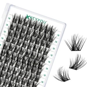 Lash Clusters 96pcs Individual Lashes D Curl 18mm Eyelash Clusters KEYYOU Volume Wispy Lash Extension Soft&Comfortable Easy DIY at Home(Y19,D-18mm)