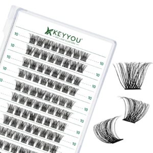 Lash Clusters 96pcs Individual Lashes D Curl 10mm Cluster Lashes KEYYOU Volume Wispy Lash Extension Soft&Comfortable Easy DIY at Home(Y11 D-10mm)