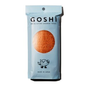 GOSHI Exfoliating Shower Towel – Rip-Resistant Exfoliating Washcloth for All Skin Types – Marigold Yellow – Made in Japan