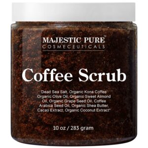 MAJESTIC PURE Arabica Coffee Scrub – All Natural Exfoliating Body Scrub for Skin Care, Stretch Marks, Acne & Cellulite, Reduce the Look of Spider Veins, Eczema, Age Spots & Varicose Veins – 10 Ounces