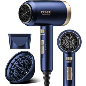 Hair Dryers for Women, CONFU Hair Dryer with Diffuser, Blow Dryers for Men, Hairdryer with Diffuser Attachment, Portable Lightweight Fast Drying Negative Ion Hairdryer for Home