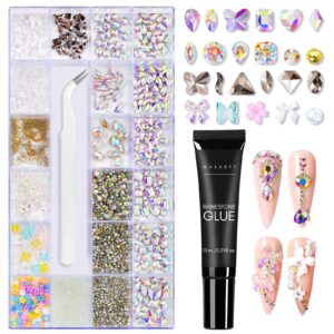 Makartt Gel Polish Nail Gems With Nail Rhinestone Glue Set,3775Pcs Nail Art Rhinestones Kit AB Crystal Nail Decorations,3D Nail Gel With Tweezer For Nail Design Nail Crafts Acrylic On Nails