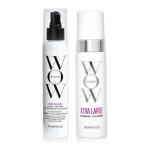 COLOR WOW BIG, Bomshell Bundle – The ultimate volumizing duo for fine, thin, limp hair. RAISE THE ROOT creates all-day lift at the roots while XTRA LARGE adds weightless mass for thick, glossy hair.