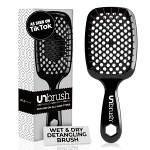 FHI Heat UNbrush Detangling Brush for Pain-Free Brushing on All Wet or Dry Hair Types — Durable DuoFlex Anti-Static Bristles, Lightweight Handle, Vented Hair Brush, Black
