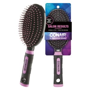 Conair Salon Results Hairbrush – Men and Women – Detangling Hair brush – ideal for curly or straight styles – features wire bristles and cushion Base – Pink/Black