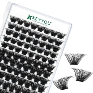 Lash Clusters 96pcs Individual Lashes Y24 D Curl 10-18MIX Eyelash Clusters KEYYOU Volume Wispy Lash Extension Soft&Comfortable Easy DIY at Home(Y24,D-10-18MIX)