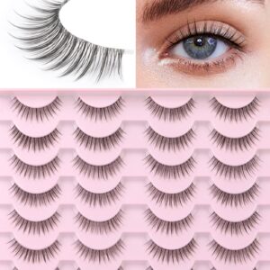 Kiromiro Eyelashes Wispy 10mm False Lashes Natural Look Soft 3D Mink Lashes Short Strip Lashes Pack