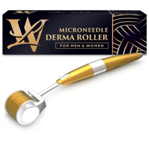 Derma Roller for Skin, Hair & Beard – Women and Men Titanium Microneedling Roller for Face & Scalp, Safe & Easy to Use – Premium Gold