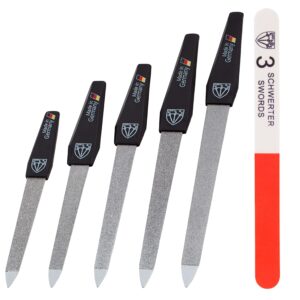 3 Swords Germany – Brand Quality Sapphire Metal Nail File Set (5 pcs.) with 3-Way Nail Buffer (1 pc.), Manicure Pedicure Finger & Toe Nail Care – Made in Solingen Germany (671)