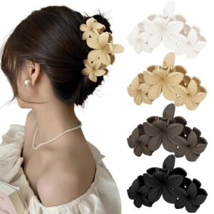 ANBALA Matte Flower Hair Accessories – 4PCS Large Plumeria Hawaiian Hair Clips with Strong Hold for Women, Non-Slip and Cute