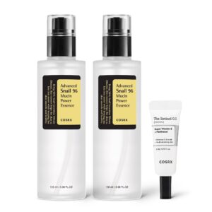 COSRX Glass Skin Starter Set, Amazon Exclusive, Advanced Snail 96% Mucin Power Essence & Retinol 0.1% Cream Mini Sample, Mothers Day Gifts for Mom, Korean Skin Care Kit, Gift Set