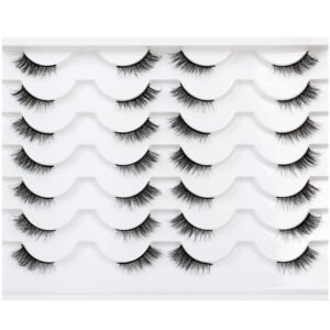 Pooplunch Fluffy Half False Eyelashes Wispy Cat Eye Look Natural Short Accent Lashes Faux Mink Fake Eyelashes 14 Pairs Pack, Black