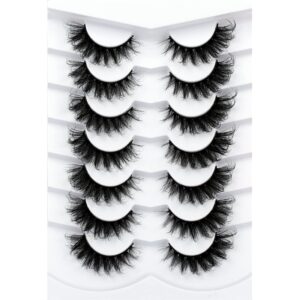Pooplunch False Eyelashes Cat Eye Fluffy Lashes Russian DD Curl Extension Volume Foxy Eye Lifting Look Faux Mink Fake Eyelashes 7 Pairs Pack